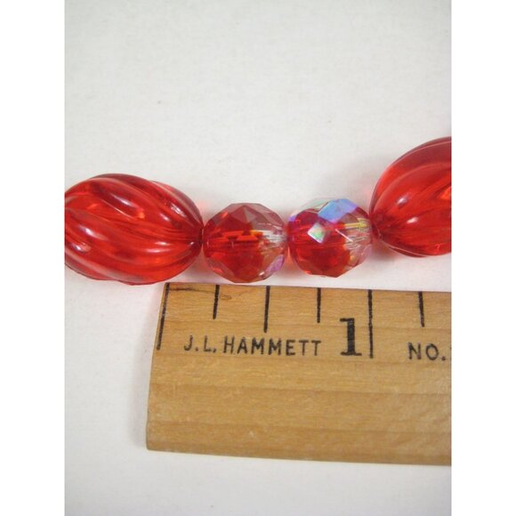 Red Plastic and Glass Beaded Necklace 31 in Vintage Strand Aurora Borealis READ - Picture 2 of 15